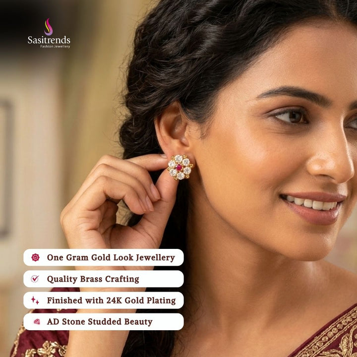 Guaranteed Micro gold plated AD stone earrings model image - Sasitrends