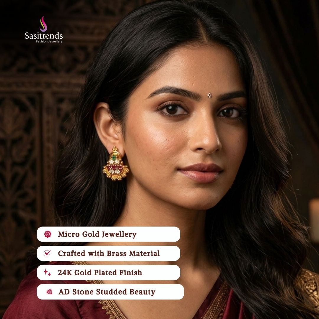 Guaranteed Micro gold plated AD stone earrings model image - Sasitrends