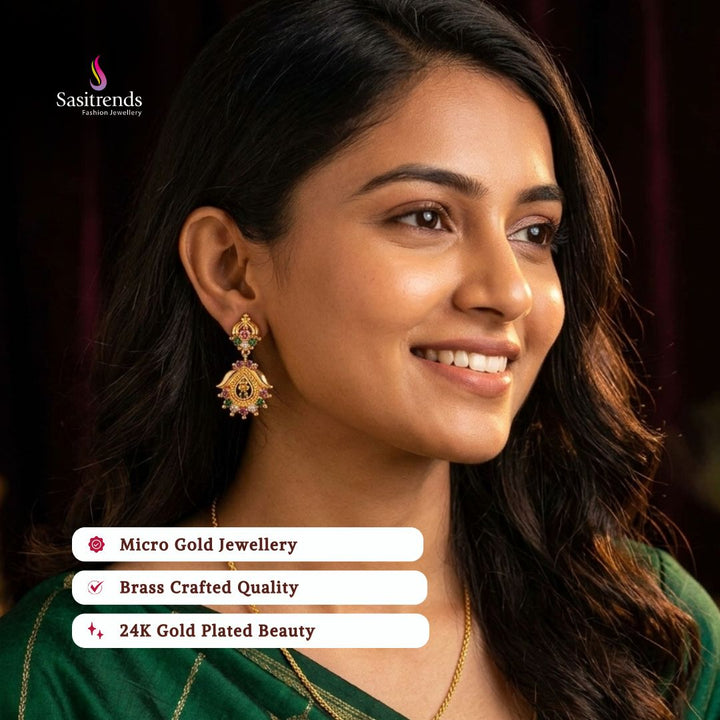 Guaranteed Micro gold plated AD stone earrings model image - Sasitrends
