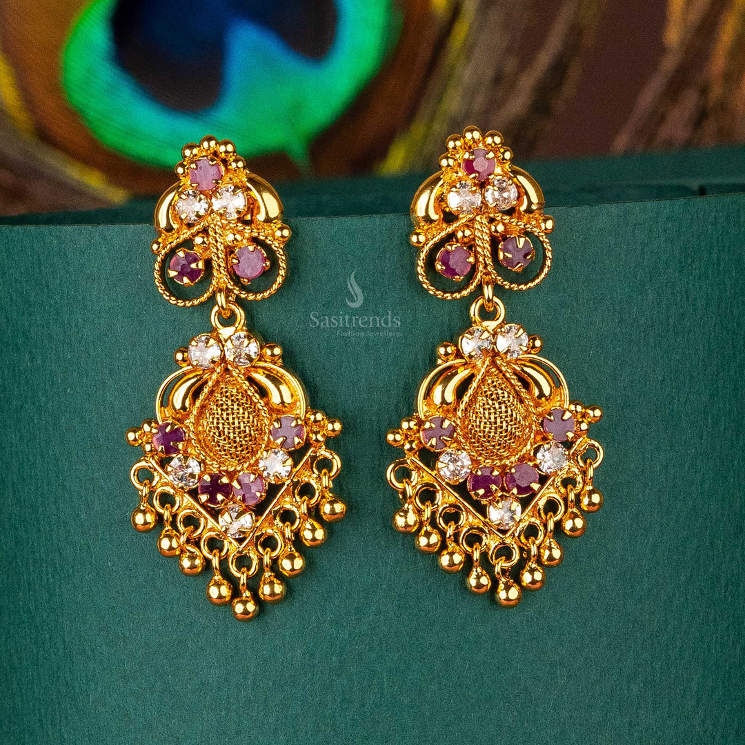 One Gram Micro Gold Plated Motif Earrings with AD Stones Sasitrends