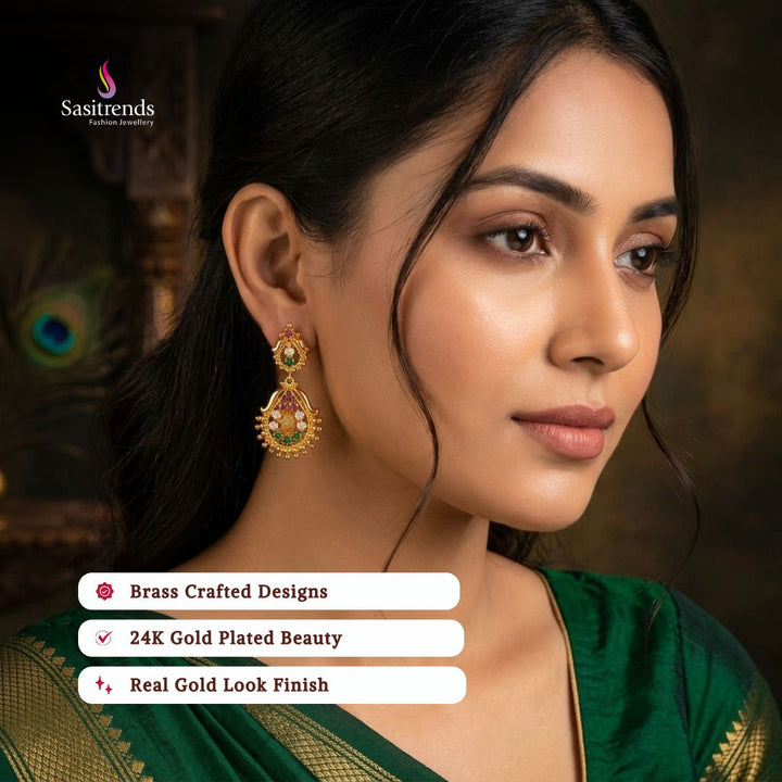 Guaranteed Micro gold plated AD stone earrings model image - Sasitrends