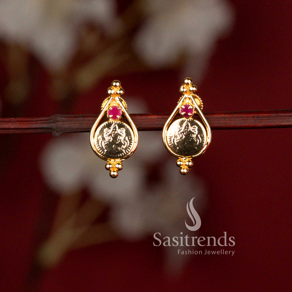 Guaranteed Micro Gold Plated Teardrop Lakshmi Coin Kerala Earrings with Real Gold Look Finish - Sasitrends