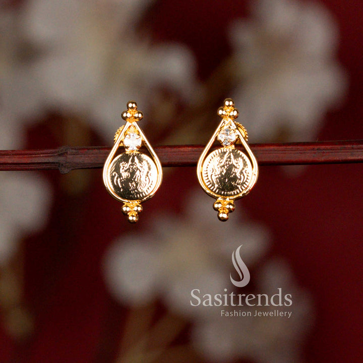 Guaranteed Micro Gold Plated Teardrop Lakshmi Coin Kerala Earrings with Real Gold Look Finish - Sasitrends
