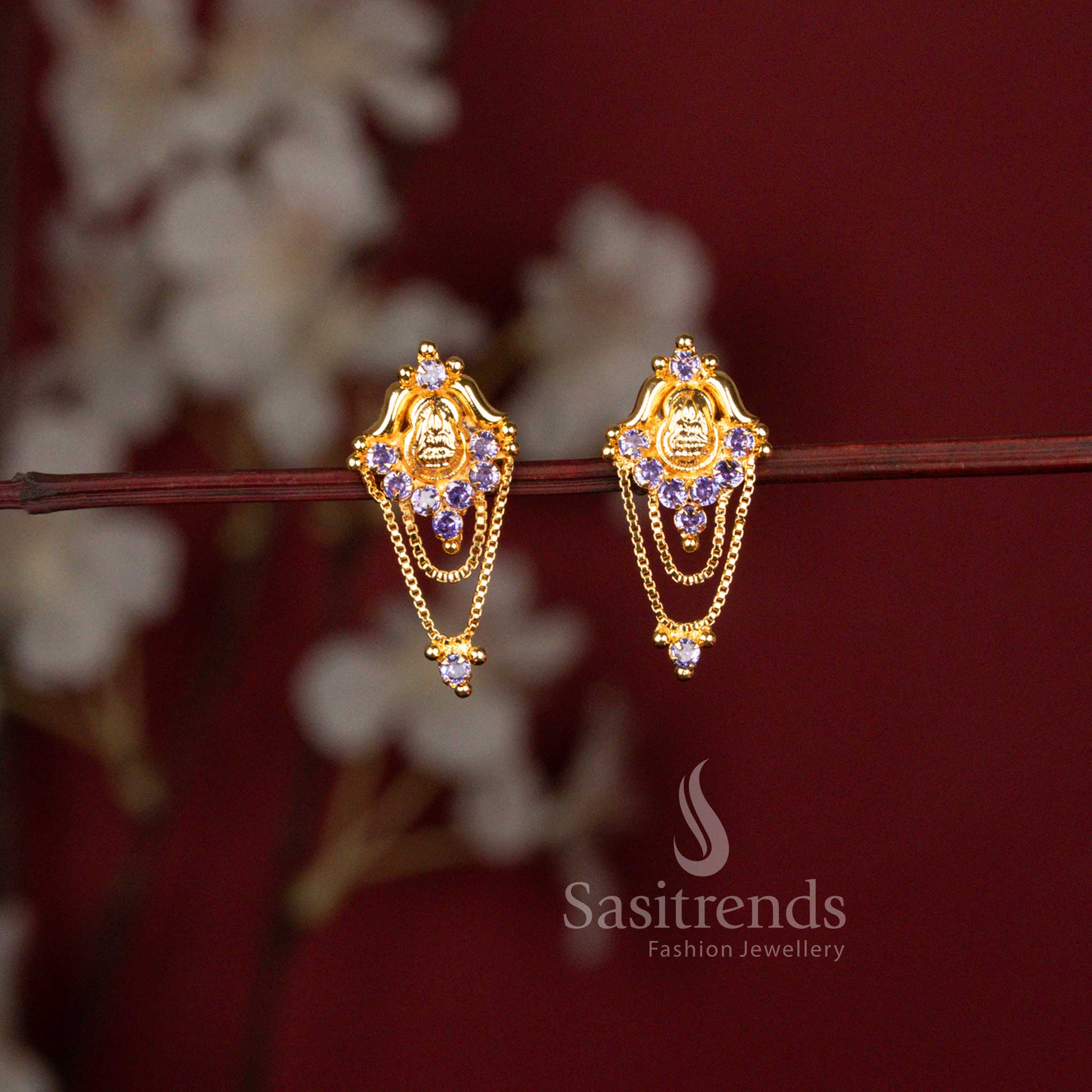 Micro Gold Plated Lakshmi Chain Drop Designer Earrings with Traditional Motif - Sasitrends
