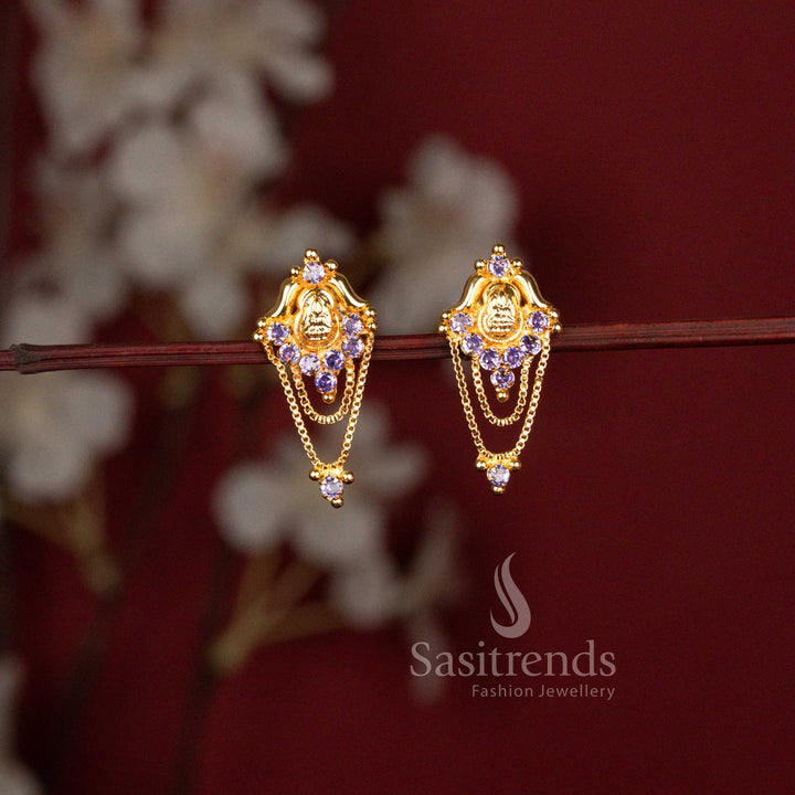 Micro Gold Plated Lakshmi Chain Drop Designer Earrings with Traditional Motif - Sasitrends