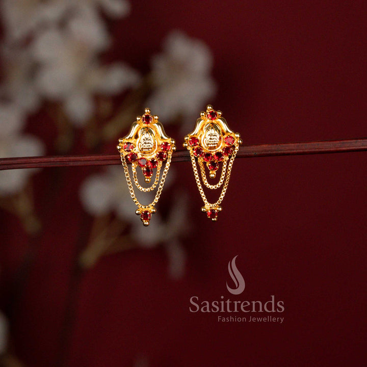 Micro Gold Plated Lakshmi Chain Drop Designer Earrings with Traditional Motif - Sasitrends