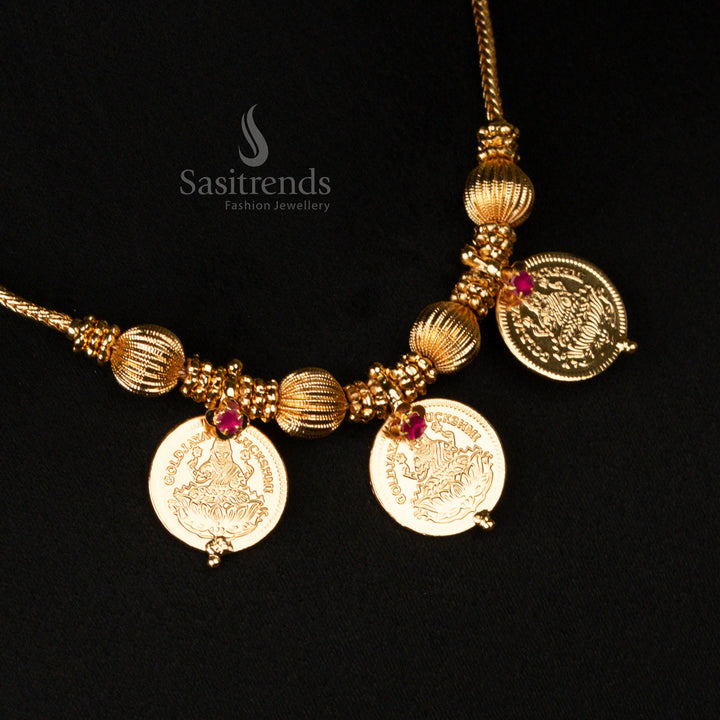 Traditional Lakshmi Coin Necklace with Gold Plated Beads – Festive Jewellery