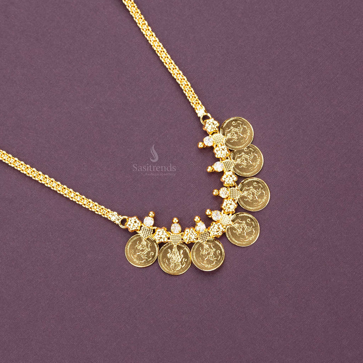 Guaranteed one gram micro gold plated white AD stone lakshmi coin necklace - Sasitrends