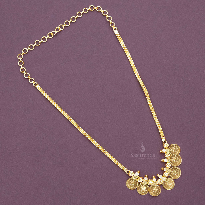 Traditional real gold look 24K micro gold plated white AD stone lakshmi coin necklace - Sasitrends