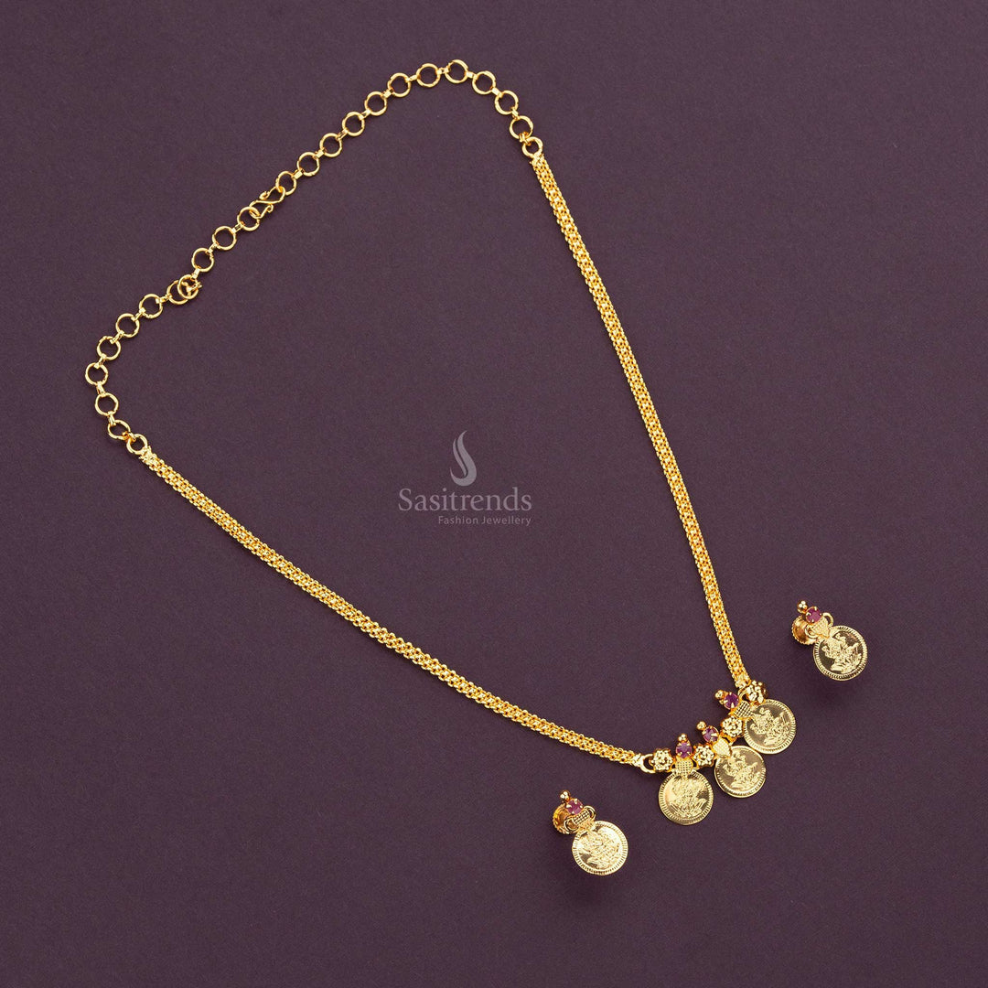 Tradition Micro Gold Plated Lakshmi Coin Necklace Set Sasitrends