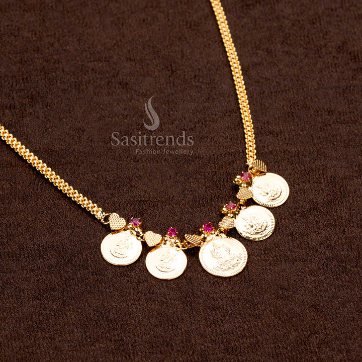 Guaranteed Gold Look Lakshmi Coin Necklace, One Gram Jewellery, Temple Wear, Large Central Coin Design – Sasitrends