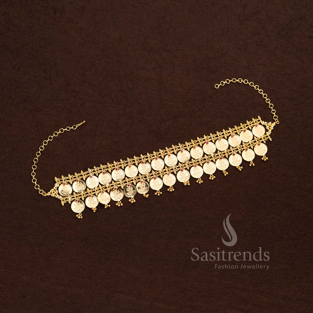 Micro Gold Plated Two Line Lakshmi Coin Choker Necklace for Women - Sasitrends