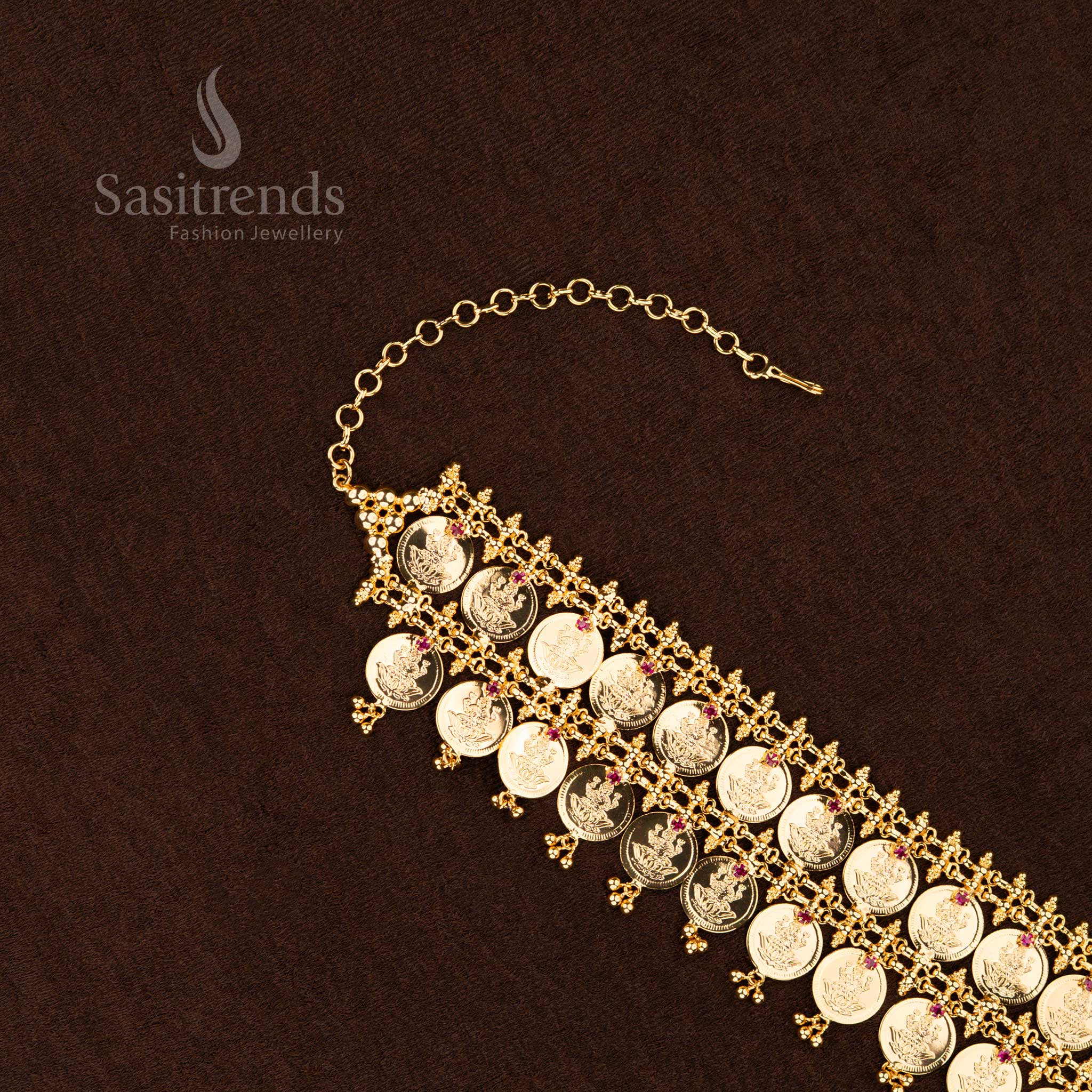 Traditional Lakshmi Coin Necklace with Real Gold Finish - Sasitrends