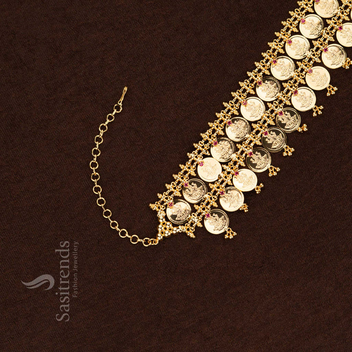Traditional Lakshmi Coin Necklace with Real Gold Finish - Sasitrends