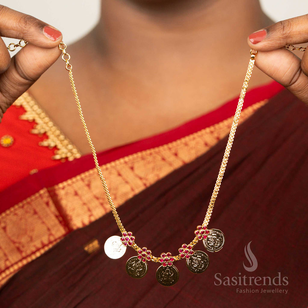 Traditional Onam Kerala 1 Gram Micro Gold Plated Ad Lakshmi Coin Necklace Real Gold Look - Sasitrends