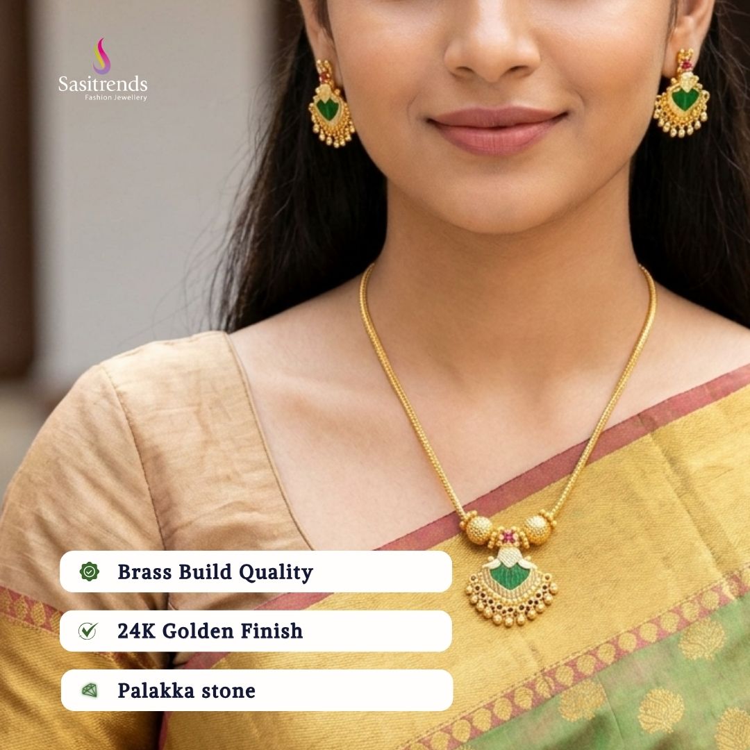 Guaranteed kerala style Micro gold plated AD stone palakka necklace set - Sasitrends