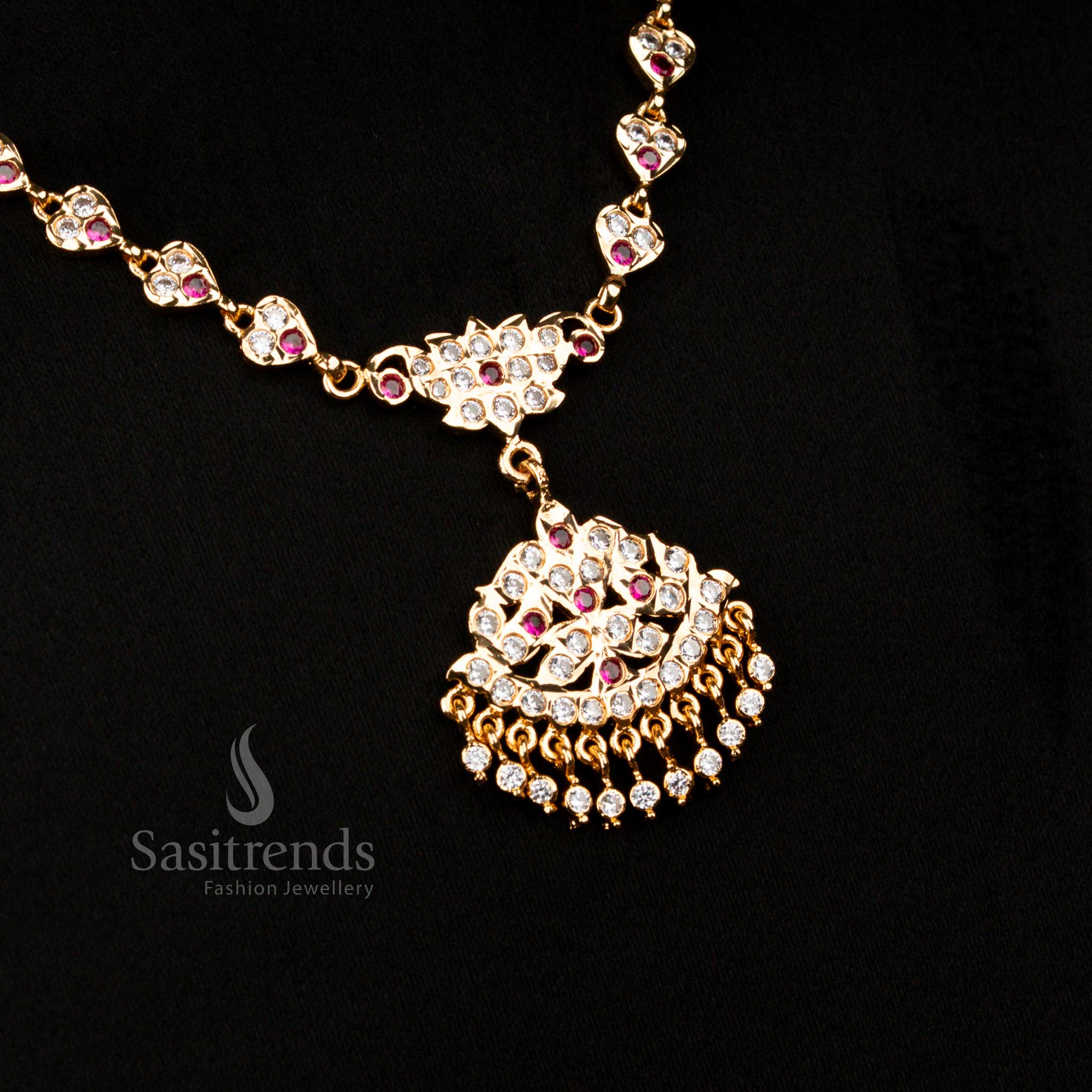 Guaranteed Impon Necklace with AD Stones and Golden Bead Pendant - Perfect Gift
