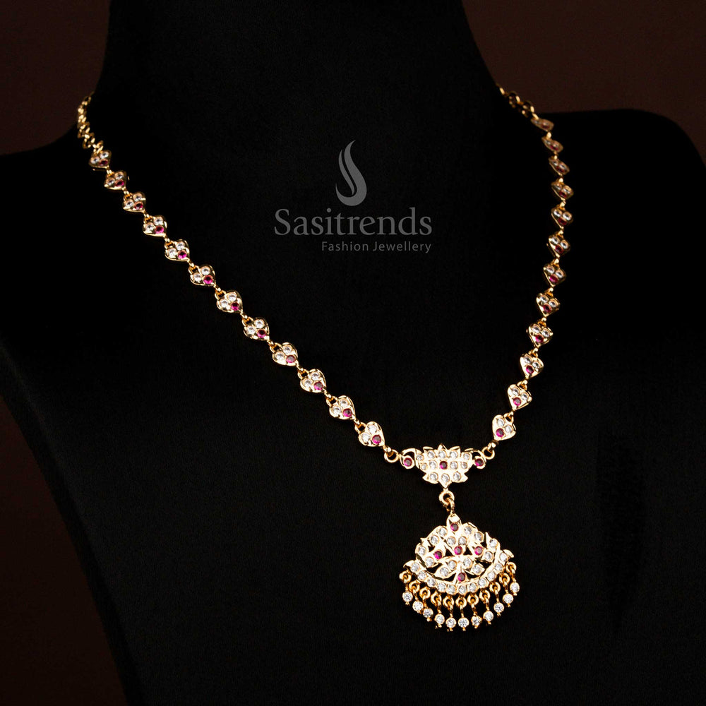 Guaranteed Impon Necklace with AD Stones and Golden Bead Pendant - Perfect Gift
