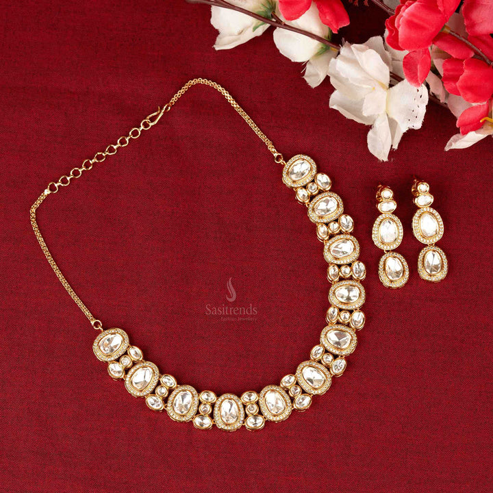 Elegant High Gold Plated Oval Kundan AD Stone jewellery Set - Sasitrends