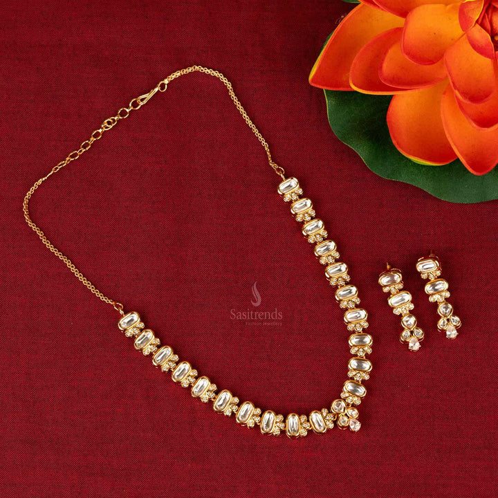 Sasitrends - Luxurious Oval Pattern High Gold Plated AD Stone Kundan Jewellery Set