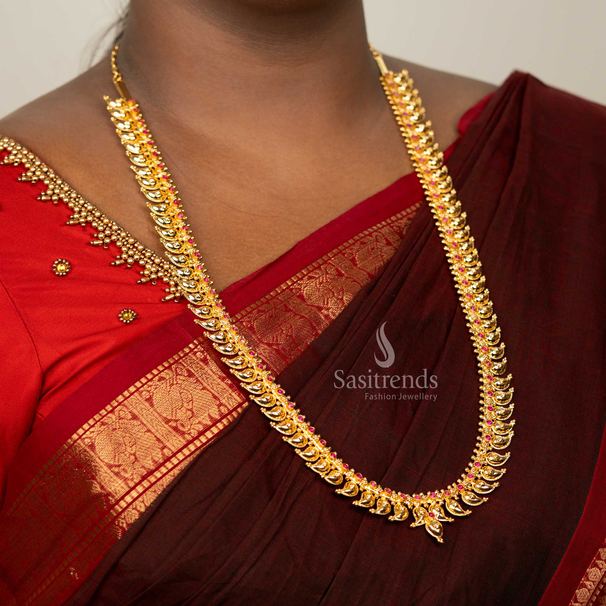 Guaranteed One Gram Micro Gold Plated Long Mango Necklace ,Kerala Style - Sasitrends 
