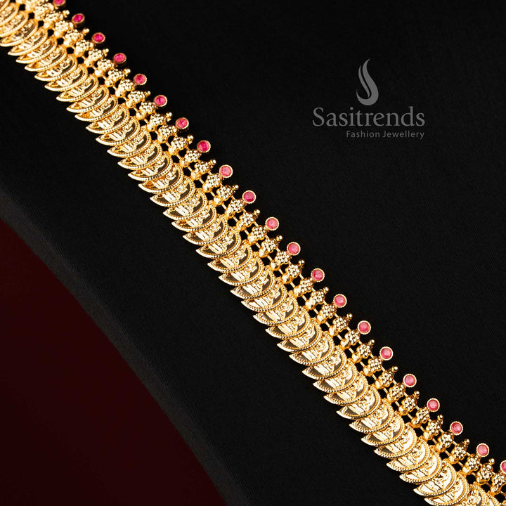 Micro gold plated Lakshmi Mango necklace with ruby pink stones 2425K - Sasitrends