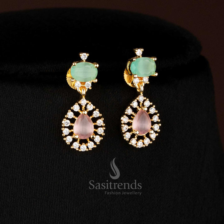 Gorgeous American diamond 24k micro gold plated party wear pink mint necklace set - Sasitrends