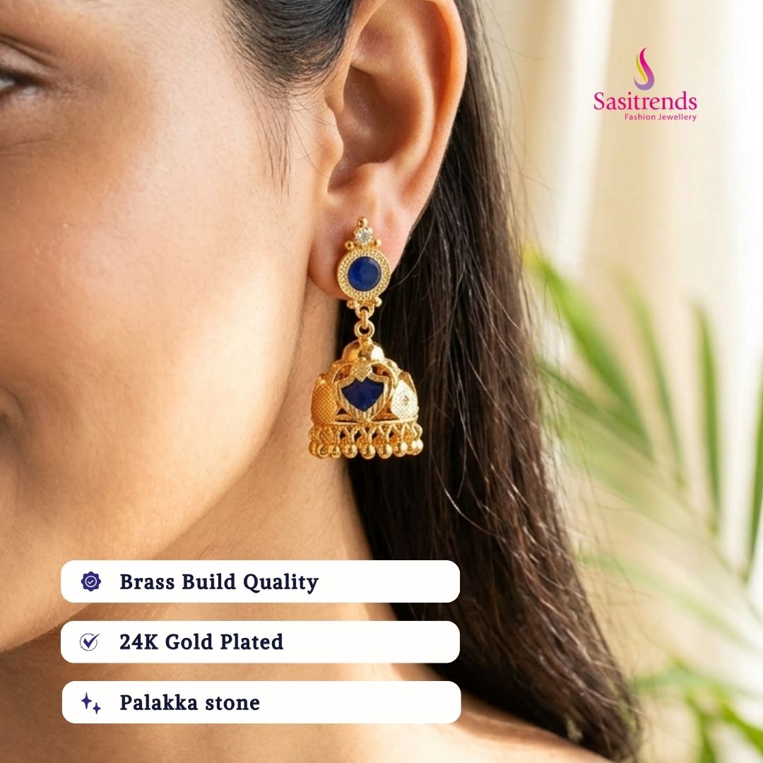 Guaranteed kerala style Micro gold plated AD stone palakka earrings - Sasitrends