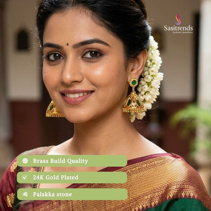 Guaranteed kerala style Micro gold plated AD stone palakka earrings - Sasitrends