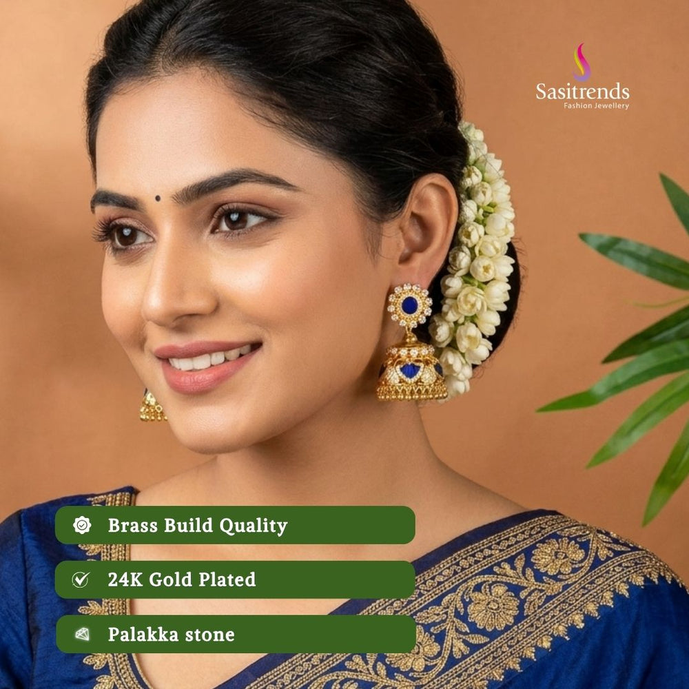 Guaranteed kerala style Micro gold plated AD stone palakka earrings - Sasitrends