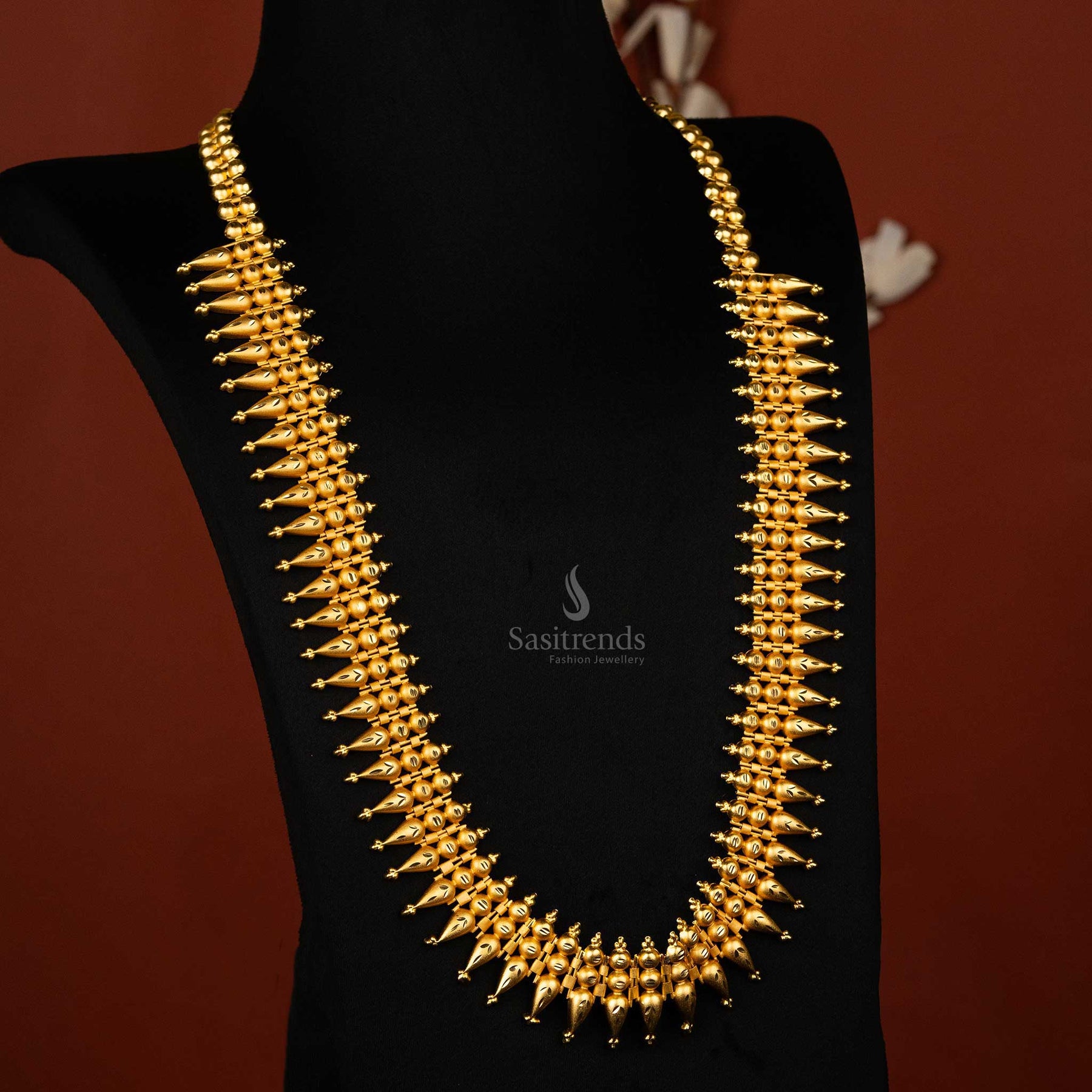 Sasitrends Micro Gold Plated Kerala Style Mullapoo Haram Two-Line Long Haram Necklace