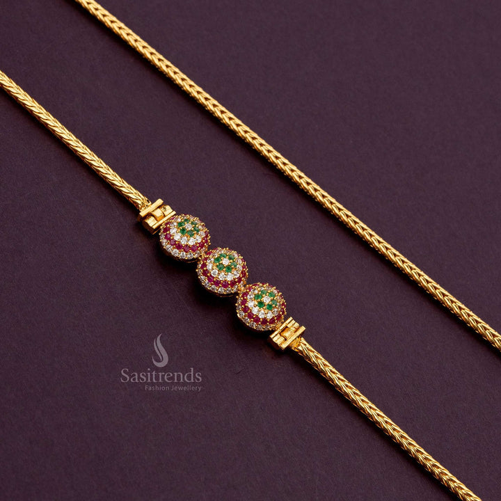 Micro gold-plated mugappu chain with Multi color AD stones for a premium gold-like finish - Sasitrends