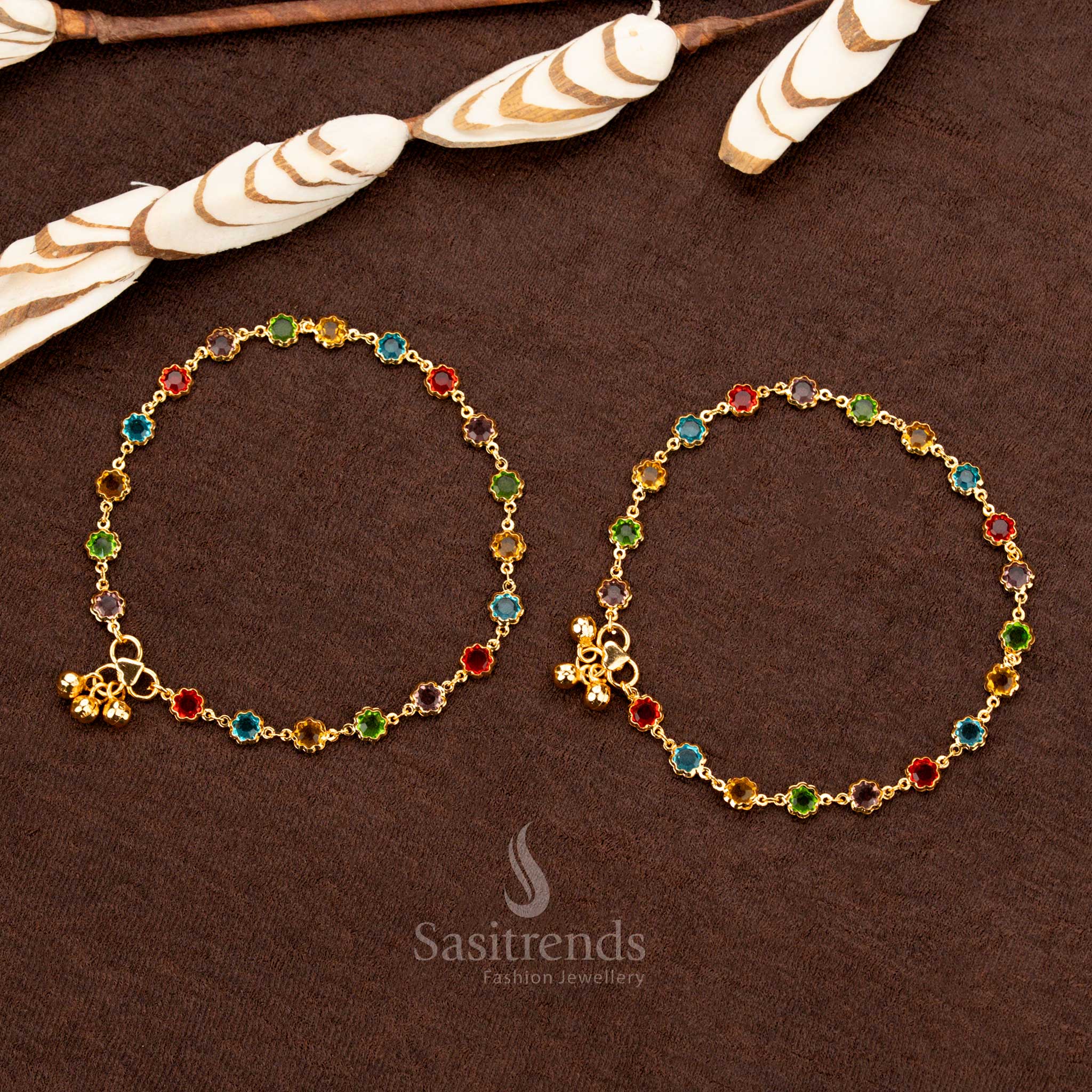 Guaranteed One gram micro gold-plated anklet with premium brass, perfect for festivals and weddings - Sasitrends