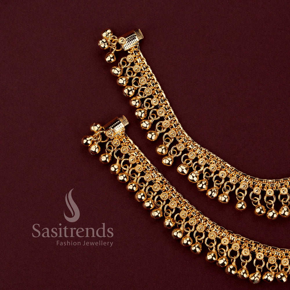 Elegant Royal Ghungroo anklets crafted with detailed traditional patterns and premium jewellery artistry for women - Sasitrends.