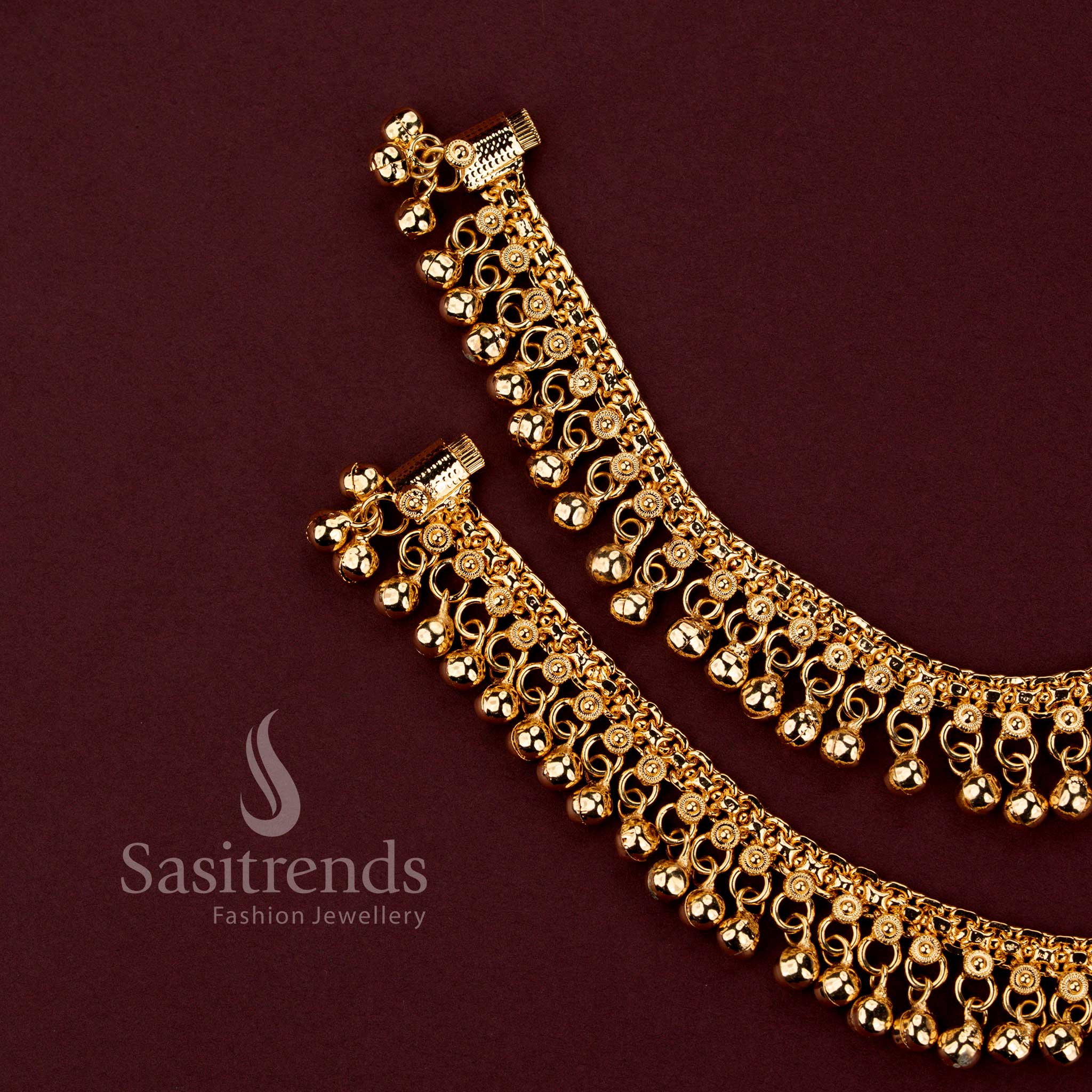 Elegant Royal Ghungroo anklets crafted with detailed traditional patterns and premium jewellery artistry for women - Sasitrends.