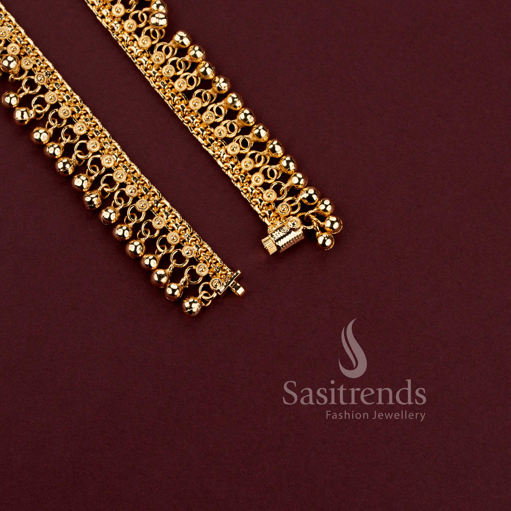 Elegant Royal Ghungroo anklets crafted with detailed traditional patterns and premium jewellery artistry for women - Sasitrends.