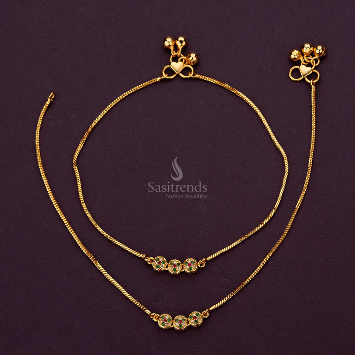 Elegant 3-Round Designer AD Stone Micro Gold Plated Anklets - Sasitrends - Sasitrends