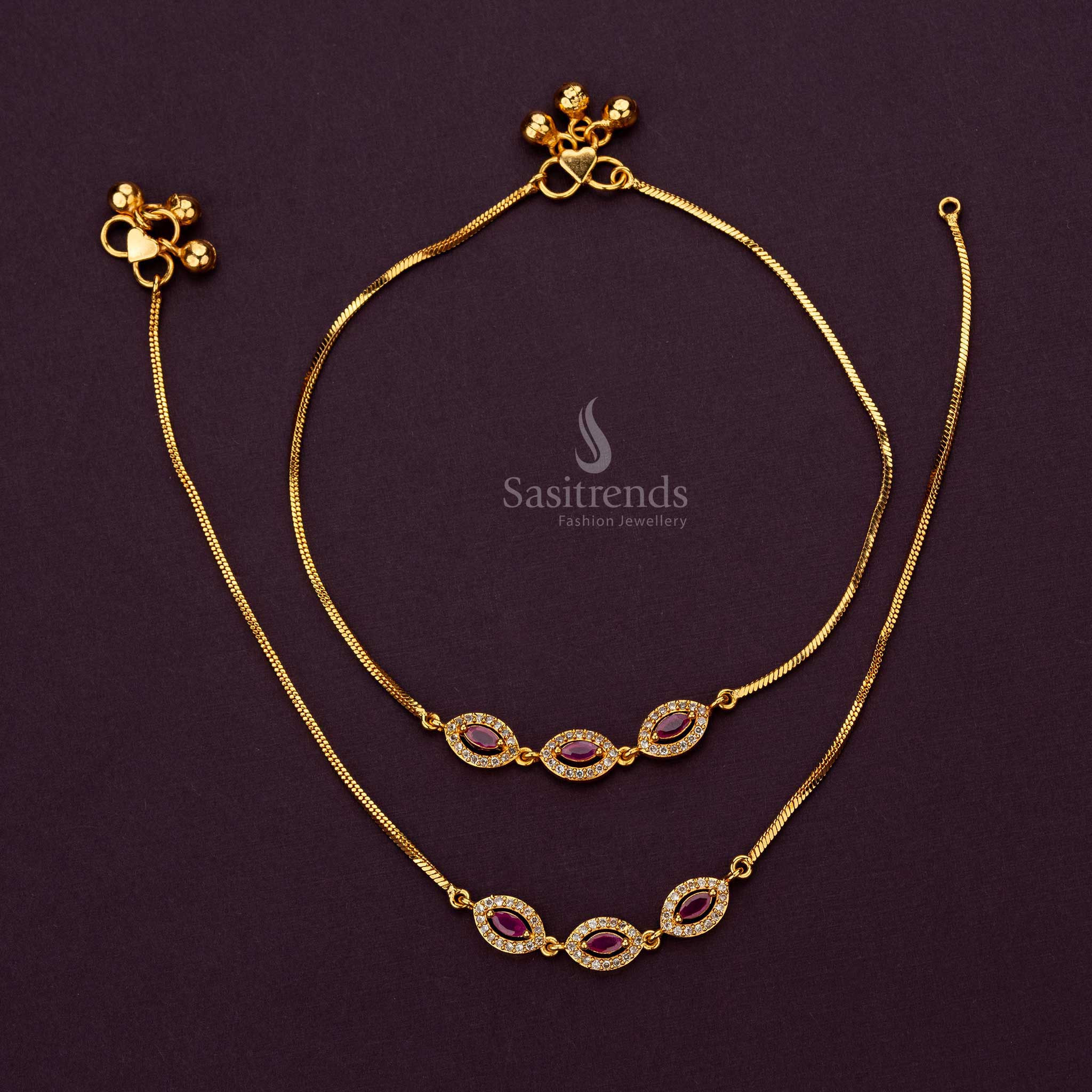 White and Ruby AD Stone Micro gold Plated Anklets enhancing traditional wear - Sasitrends