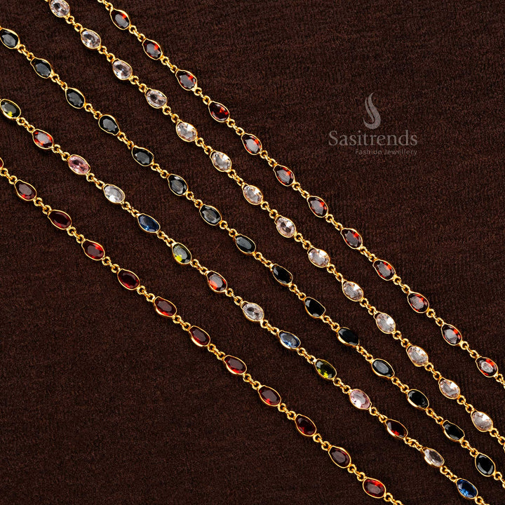 Traditional Elegant Micro Gold Plated Oval Designer Chain with Vibrant Stones - Sasitrends