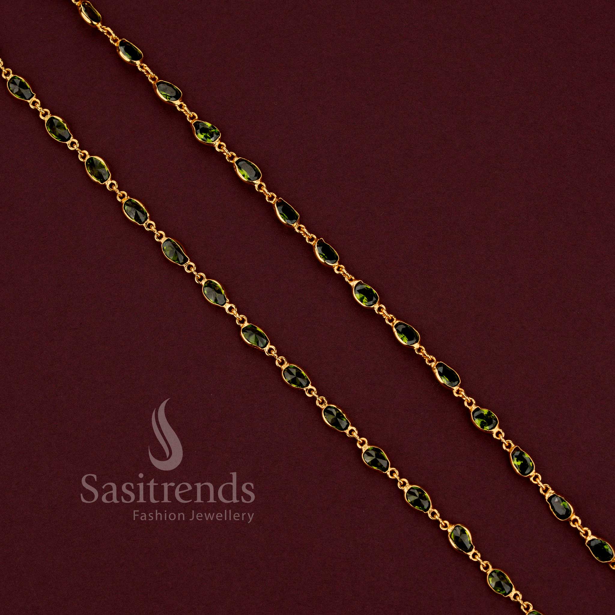 Stunning oval designer green chain with vibrant stones for any occasion sasitrends