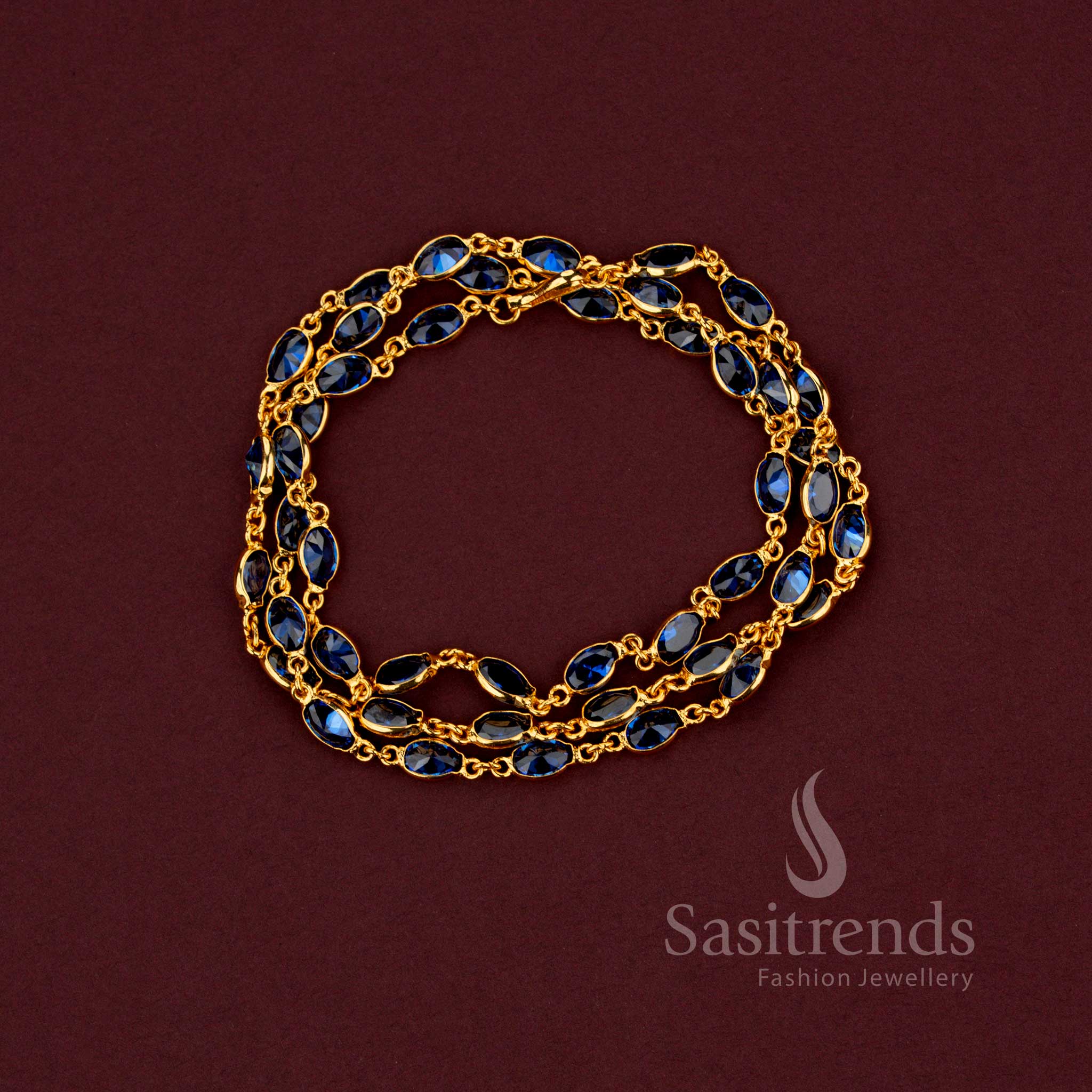 Stunning oval designer blue chain with vibrant stones for any occasion sasitrends
