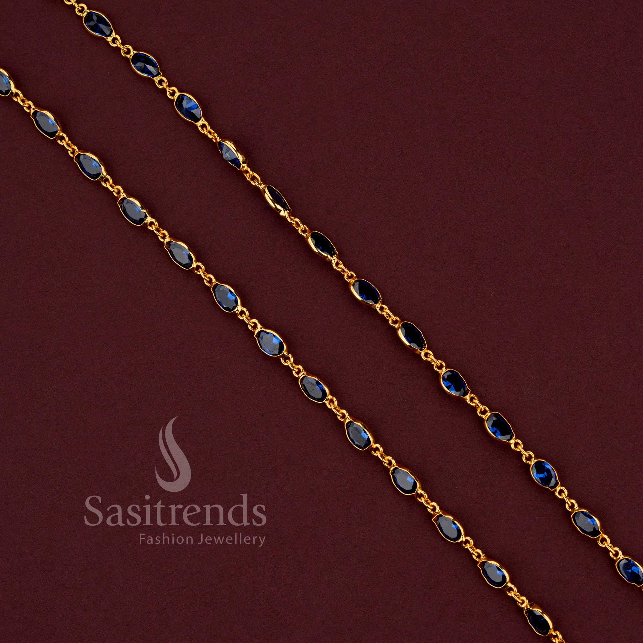 Stunning oval designer blue chain with vibrant stones for any occasion sasitrends