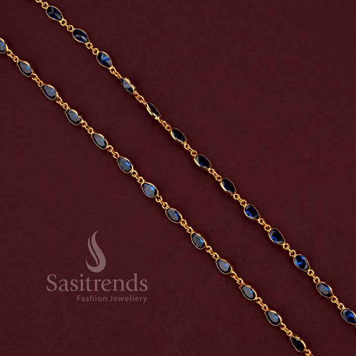 Stunning oval designer blue chain with vibrant stones for any occasion sasitrends
