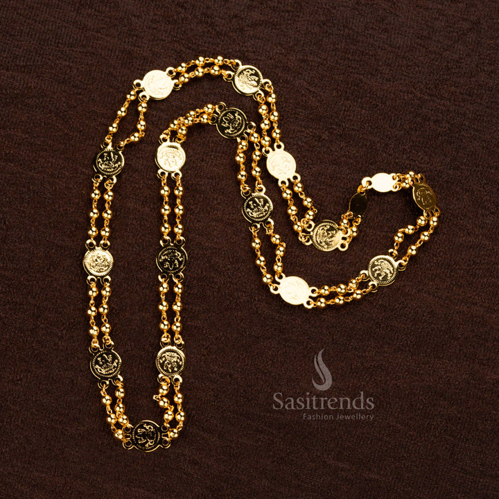 Elegant micro gold-plated Lakshmi coin chain with golden beads perfect for weddings and festivals - Sasitrends