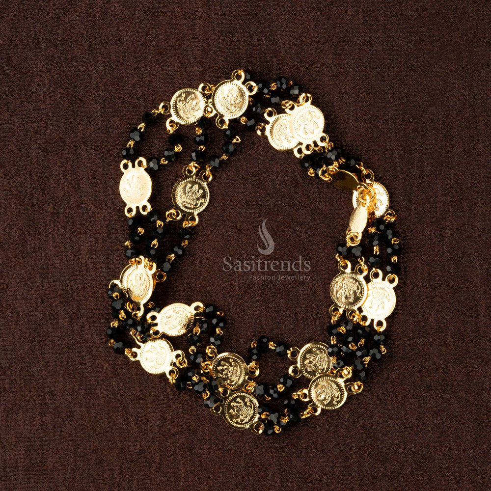  Two-layer Lakshmi coin temple chain with gold and black beads, micro gold plated for durability - Sasitrends
