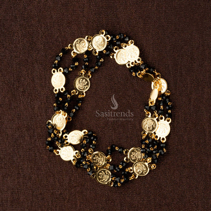  Two-layer Lakshmi coin temple chain with gold and black beads, micro gold plated for durability - Sasitrends