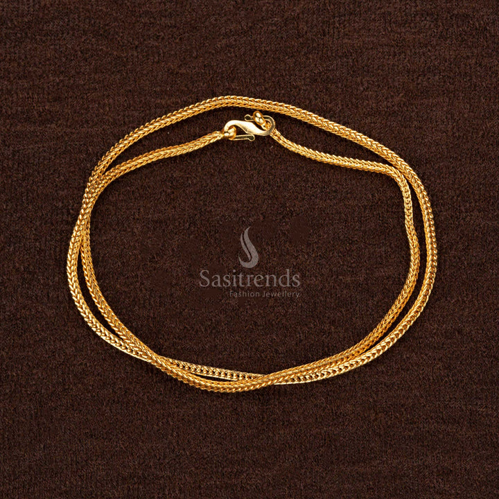  Stylish 1 gram medium gold plated chain, 18 inches, designed with premium brass and a secure S hook for durability - Sasitrends