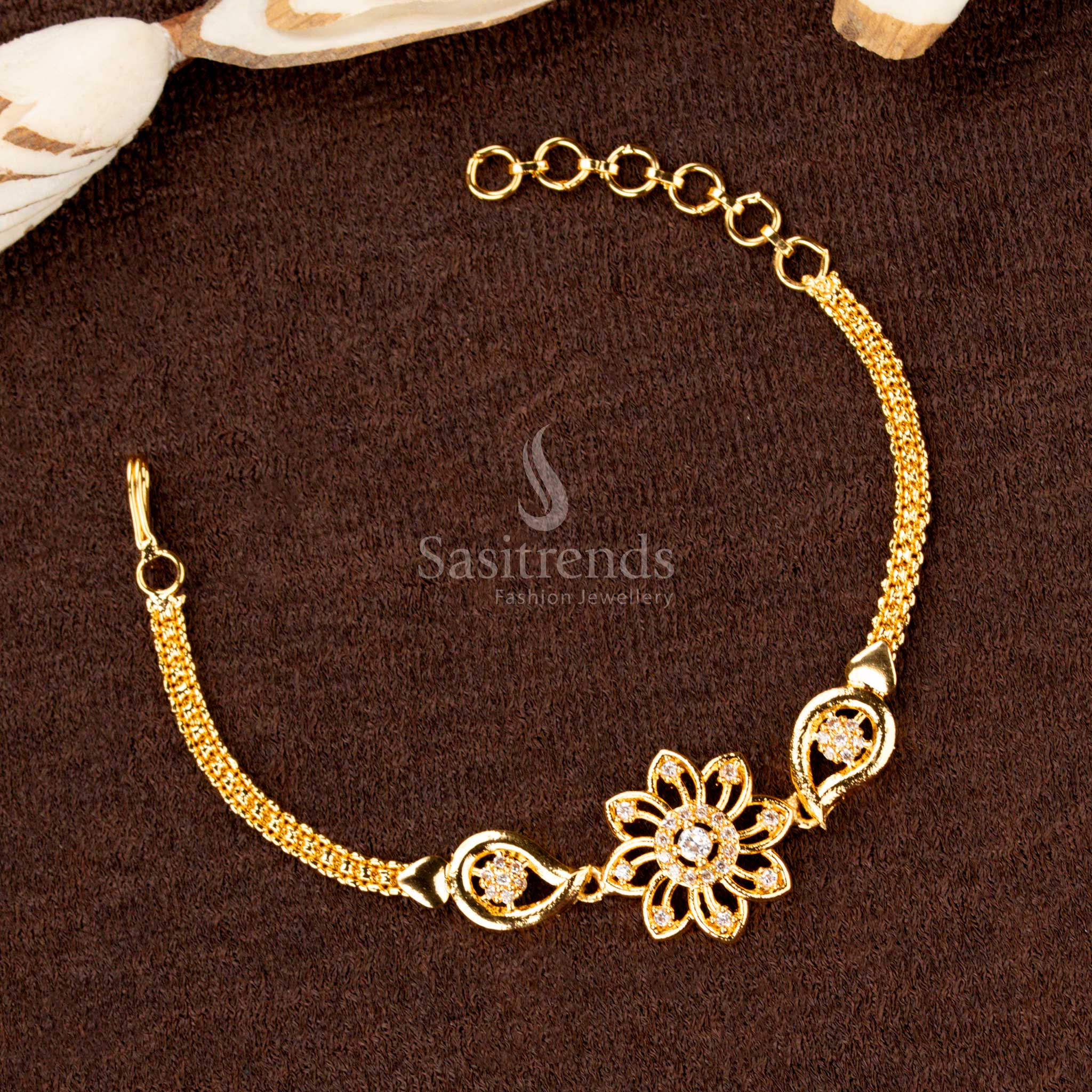 Traditional micro gold-plated bracelet showcasing intricate geometric patterns, ideal for festive occasions and ethnic wear - Sasitrends