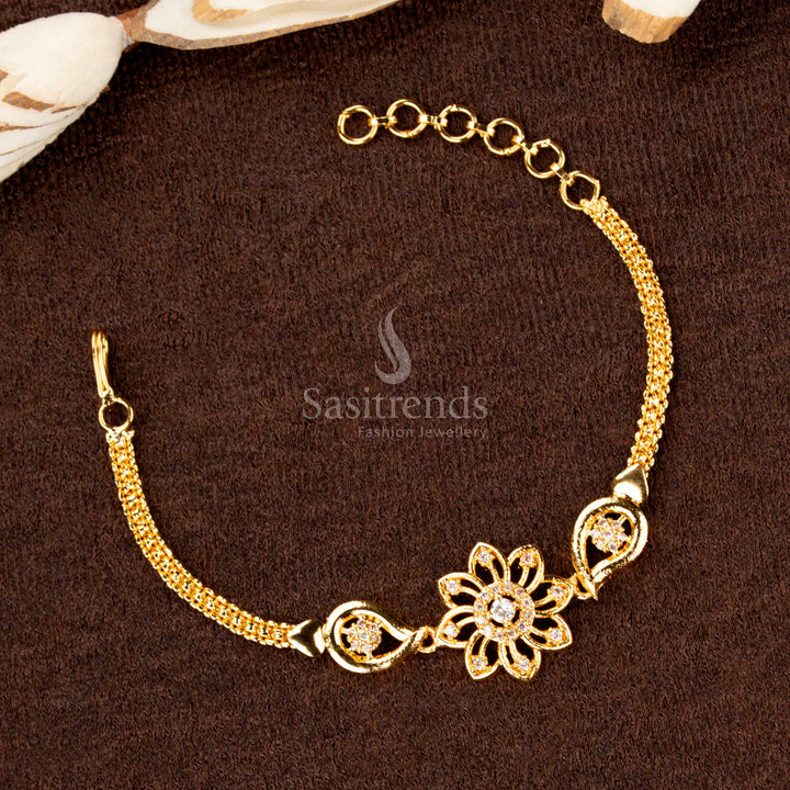 Traditional micro gold-plated bracelet showcasing intricate geometric patterns, ideal for festive occasions and ethnic wear - Sasitrends