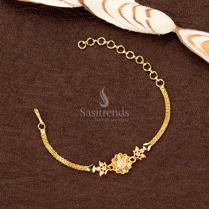 Traditional micro gold-plated bracelet showcasing intricate geometric patterns, ideal for festive occasions and ethnic wear - Sasitrends